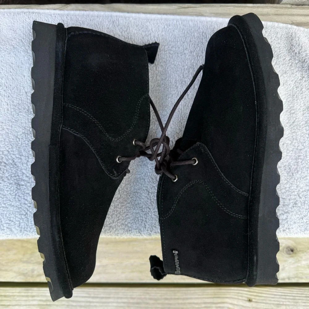 Bearpaw Suede Skye Chukka Boots Black Wool Fur Lined Lace Up Flats